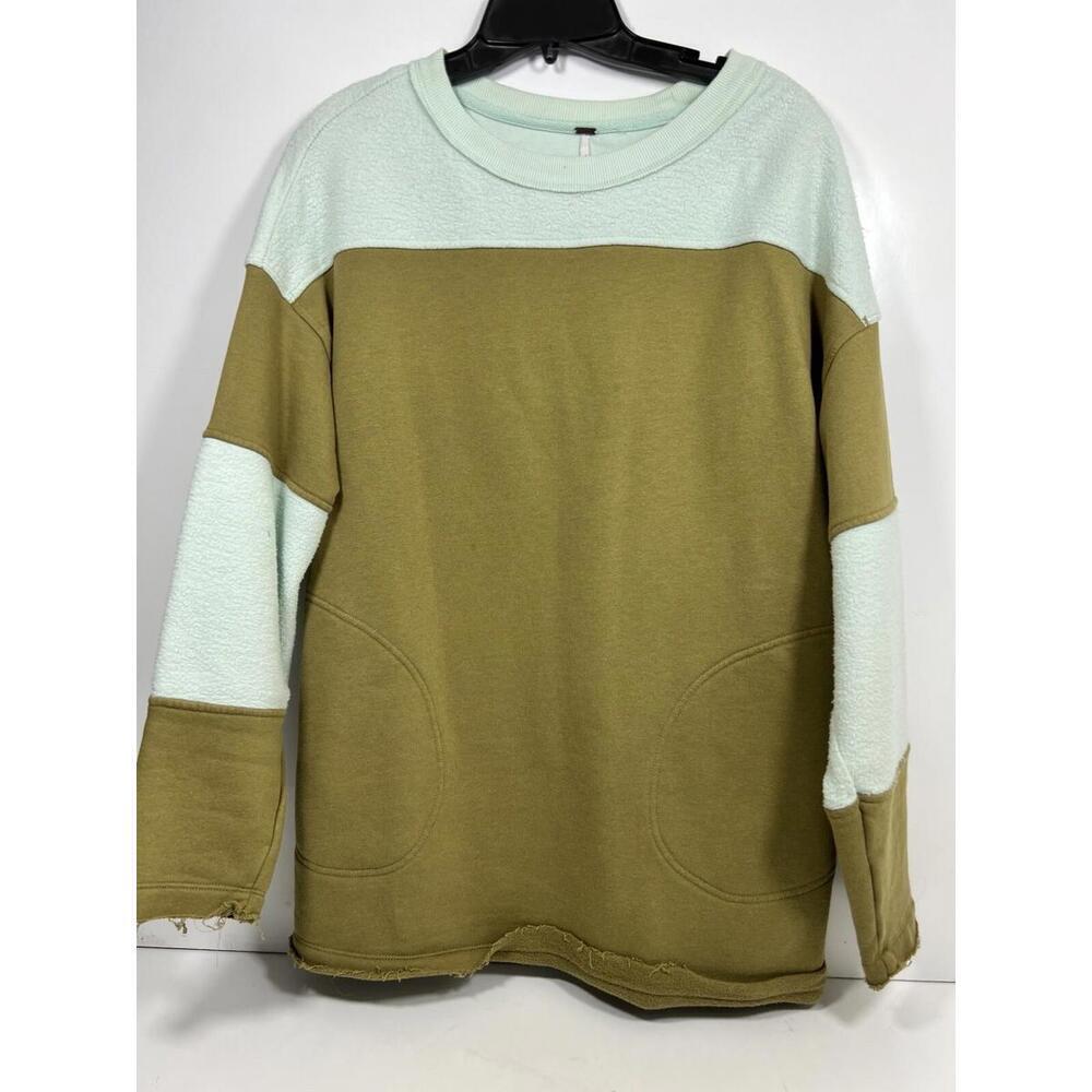 Free People Jordan Oversized Colorblock Terry Pullover Hazel Sz S - Picture 1 of 9